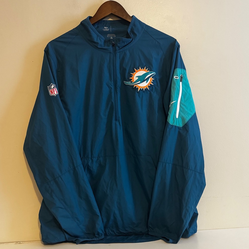 Nike Men's M NFL Miami Dolphins Quarter Zip Windbreaker Jacket Teal Sportswear